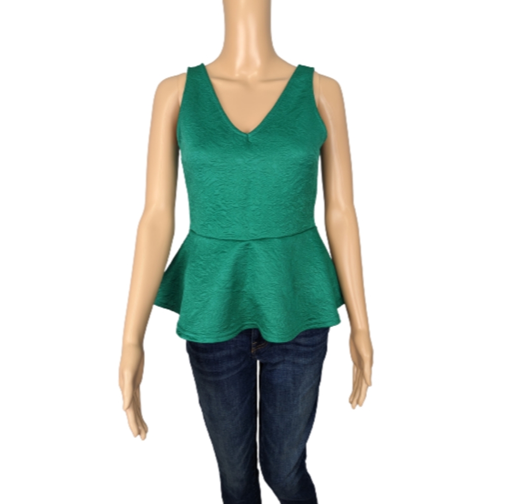 H&M Divided Green Textured Peplum Top S